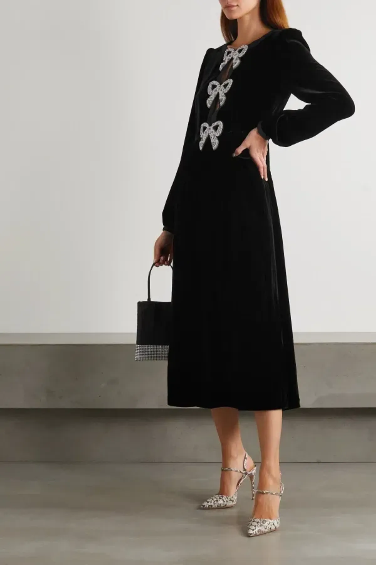 Saloni Camille Velvet Bow Dress Size 10 - Image 1