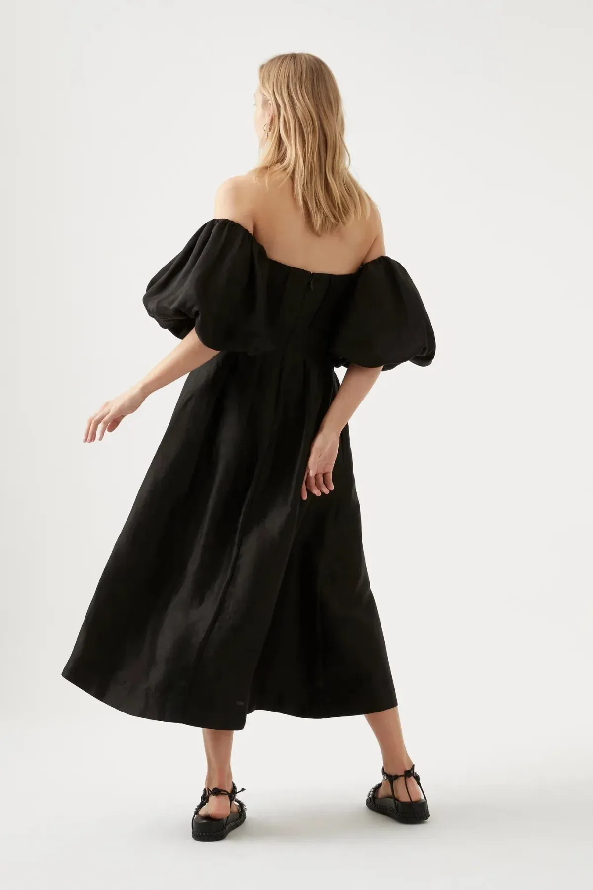 Aje Eugenie Off Shoulder Midi Dress Black Size UK 10 - Image 3