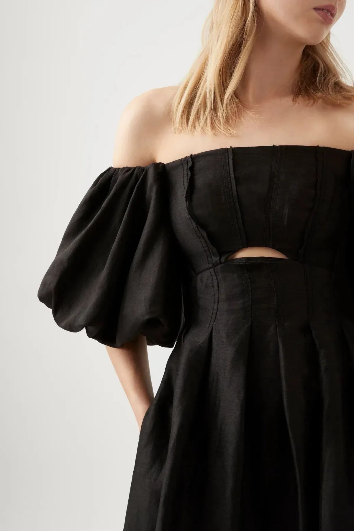 Aje Eugenie Off Shoulder Midi Dress Black Size UK 10 - Image 2