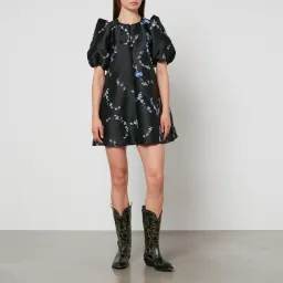 Ganni Jacquard Mini Dress Black Floral Size UK 10 for rent on The Volte - image 2