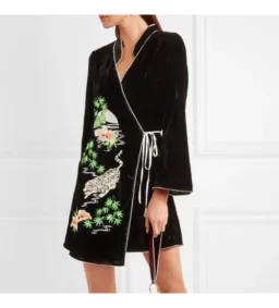 RIXO Iris Tiger Wrap Mini Dress Black Size UK 12 for rent on The Volte - image 2