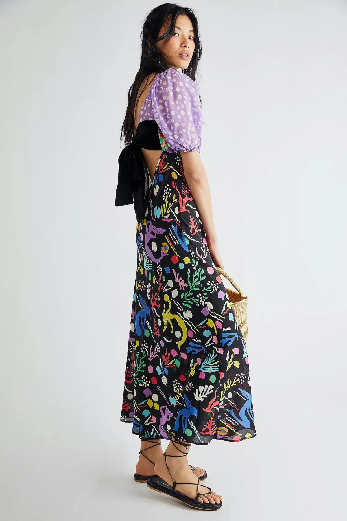 Rixo Anastasia Backless Midi Dress Sea Life Black Multi Size M / UK 12  - Image 3