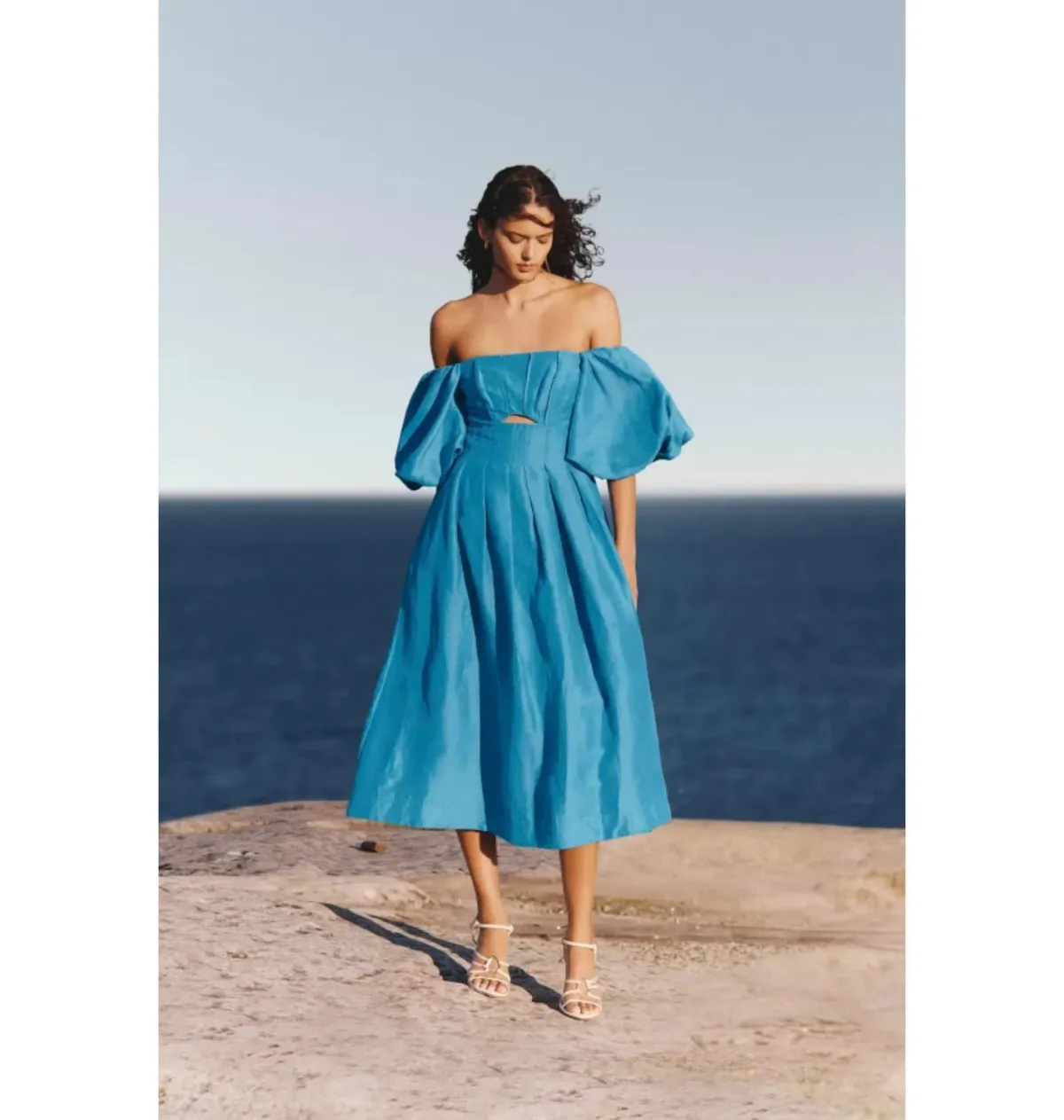 Aje Eugenie Midi Dress Azure Blue Size UK 10 - Image 1