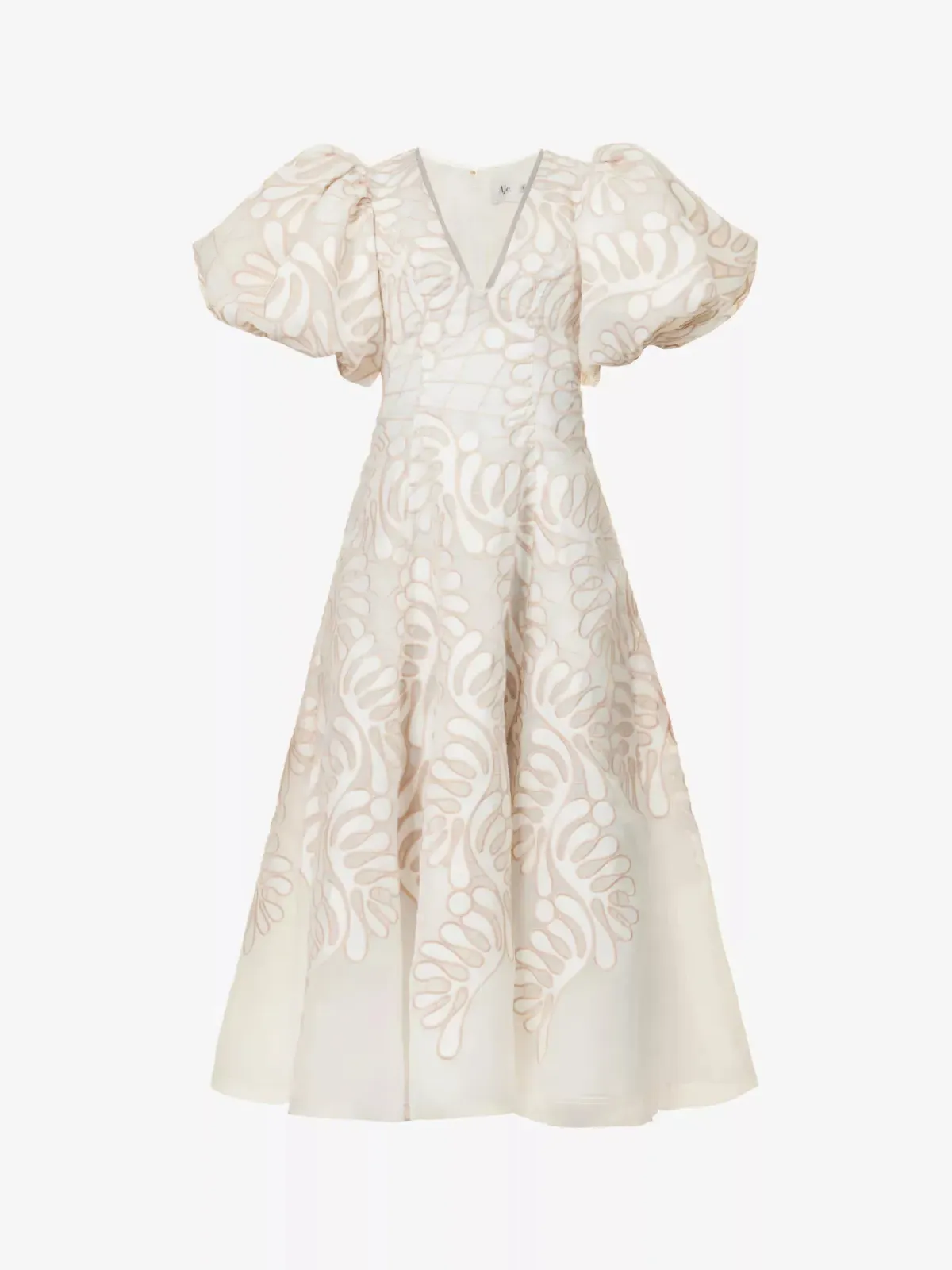 Aje Botanical Applique Puff Sleeve Midi Dress Ivory/Ecru Size UK 10 - Image 5
