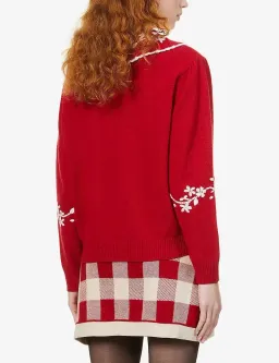 Rixo Lula Embroidered Wool Sweater Red Size S / UK 10 for rent on The Volte - image 3