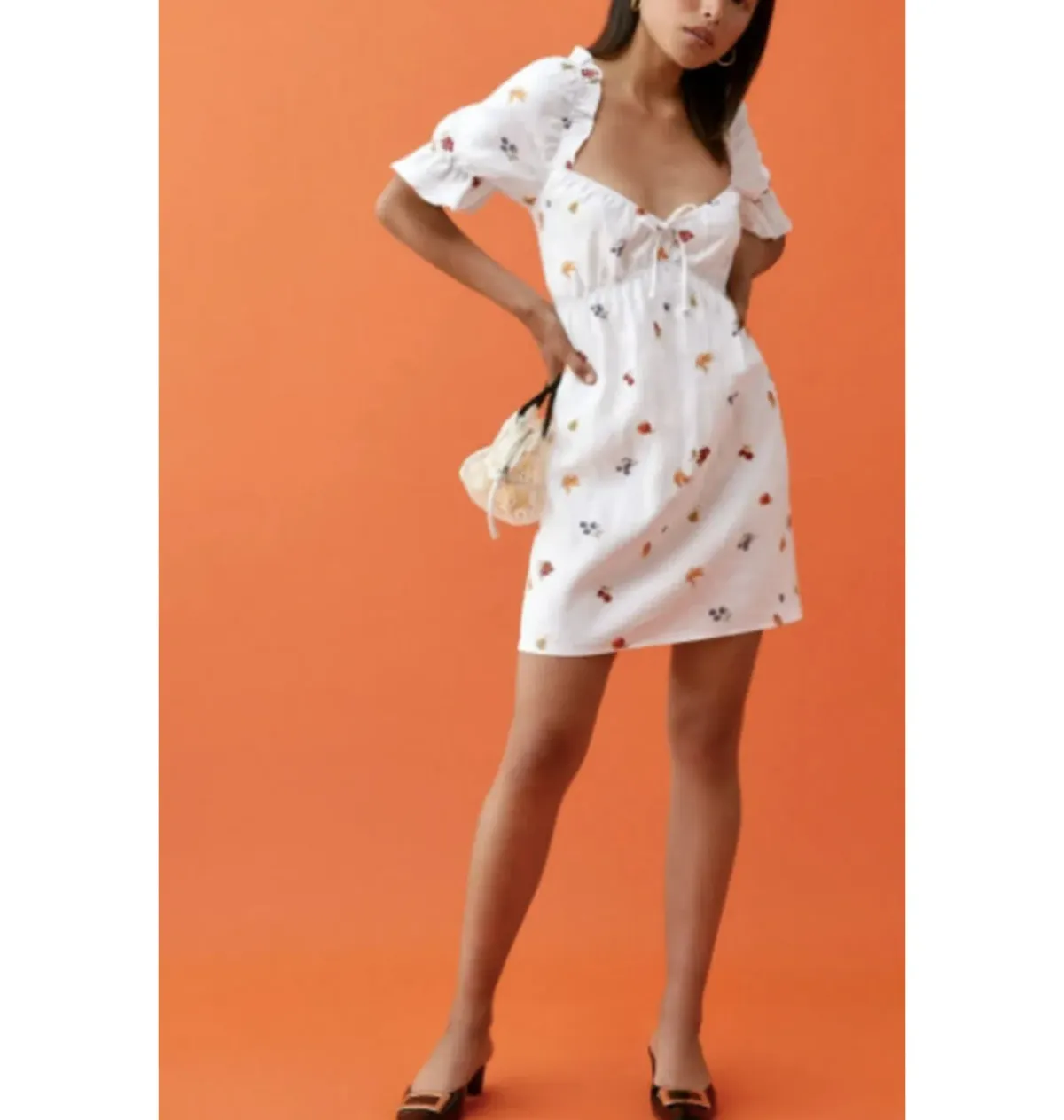 Reformation Channa Fruit Linen Dress Print Size UK 12 - Image 1