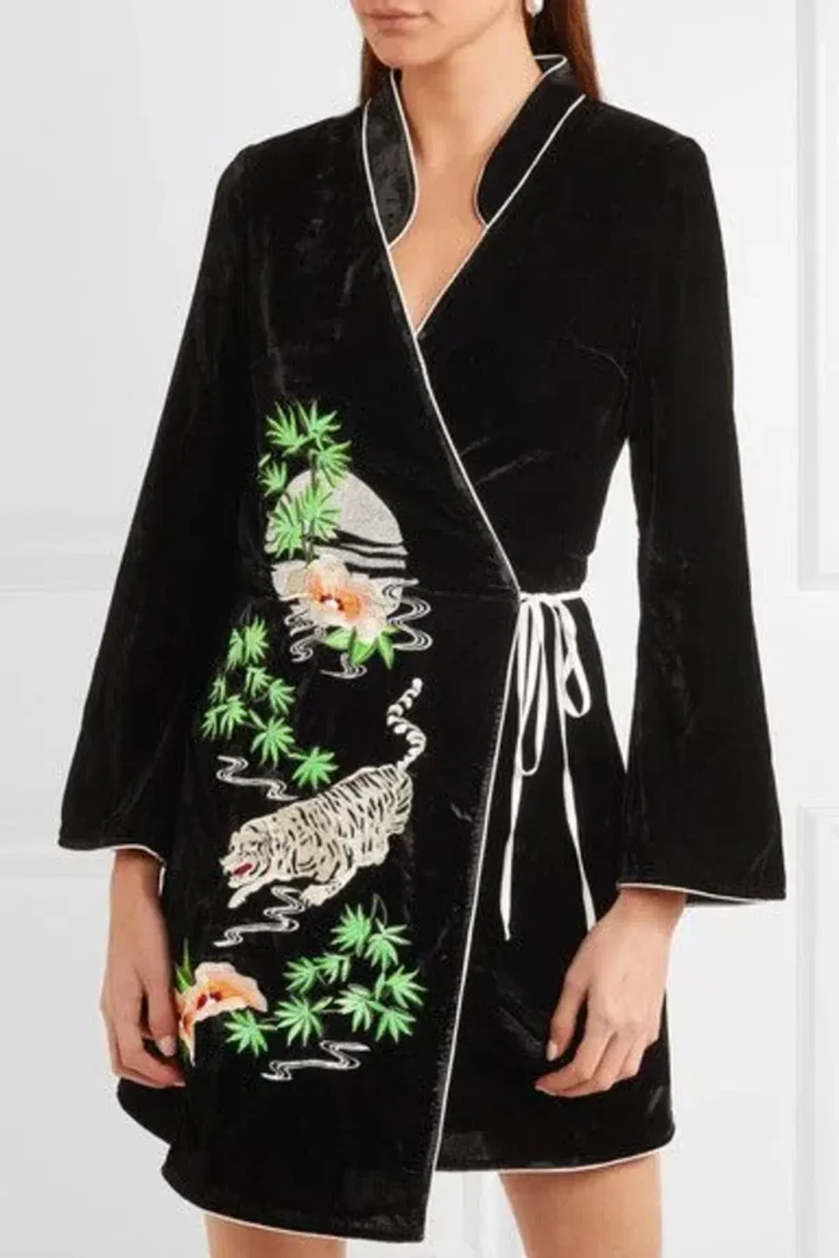 RIXO Iris Tiger Velvet Mini Dress Black Size UK 10 - Image 2