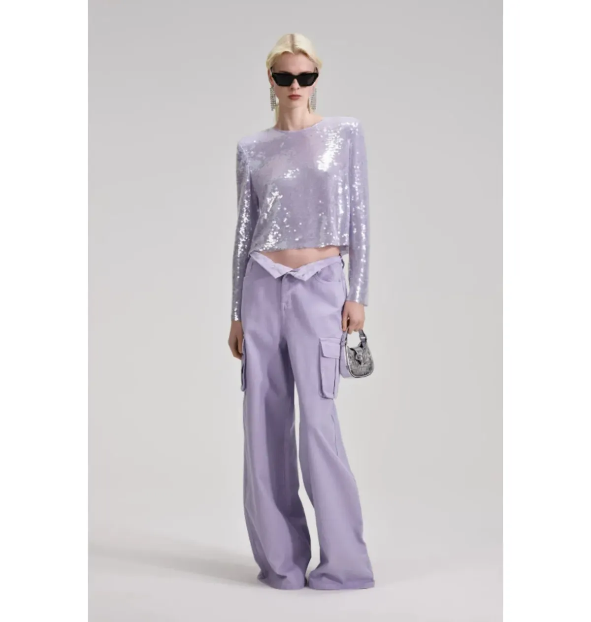 Self Portrait Sequin Top Lilac Size UK 10 - Image 1