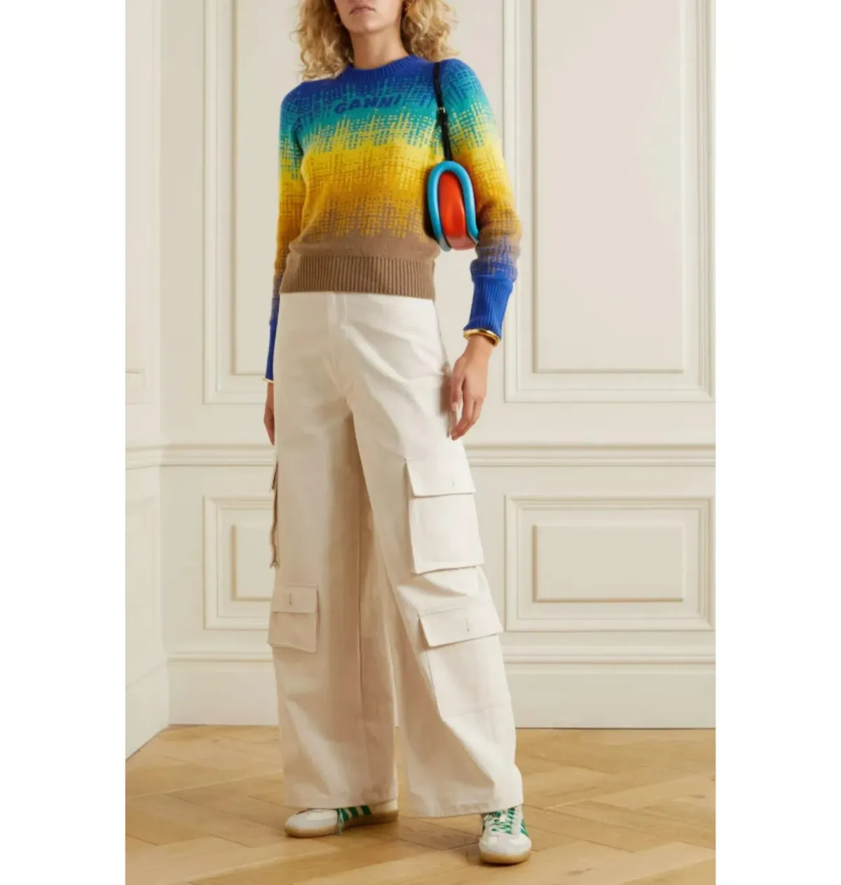 Ganni Intarsia Knit Jumper Blue Size UK 10 - Image 1