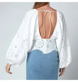 Ganni Broderie Anglais Blouse White Size UK 10 for rent on The Volte - image 3
