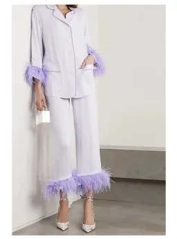 Sleeper Party Double Feather Trimmed Pyjama Set Lilac Size UK 10 for rent on The Volte - image 2