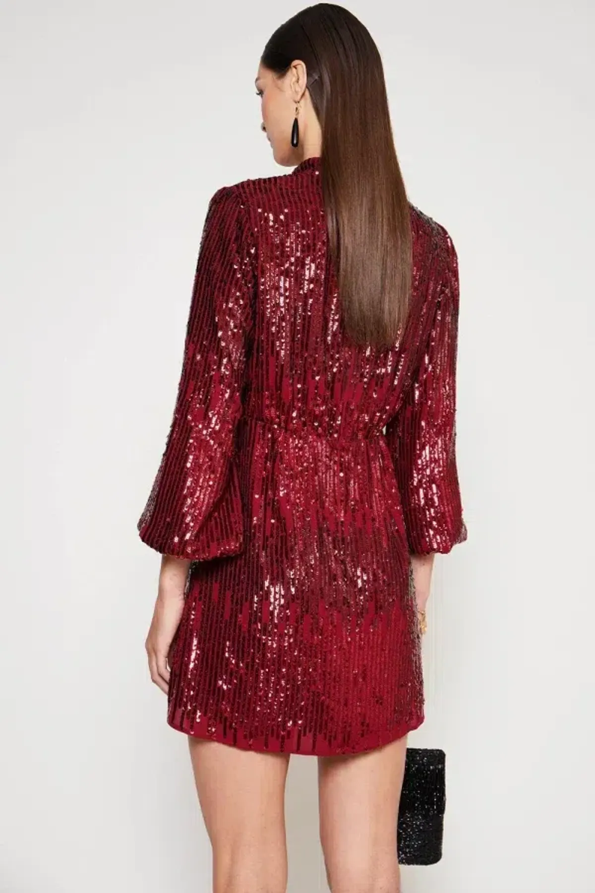 RIXO Samantha Mini Dress Maroon Size UK 12 - Image 3