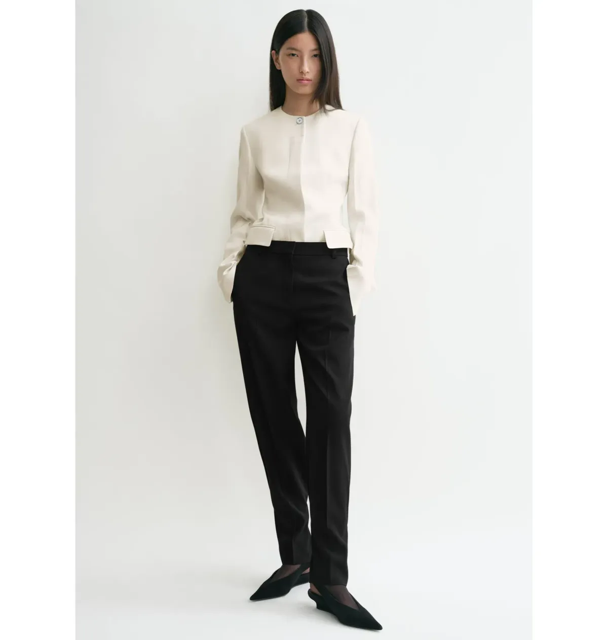 Totême Collarless Blazer Ecru Size UK 10 - Image 1