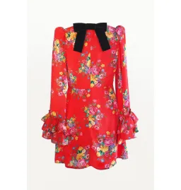 Queens Of Archive Flo Still Life Mini Dress Red Floral Size S / UK 8 for rent on The Volte - image 4