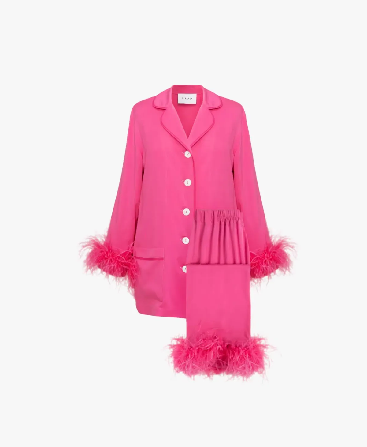 Sleeper Party Double Feathers Pajamas Set Hot Pink Size M / UK 10 - Image 7
