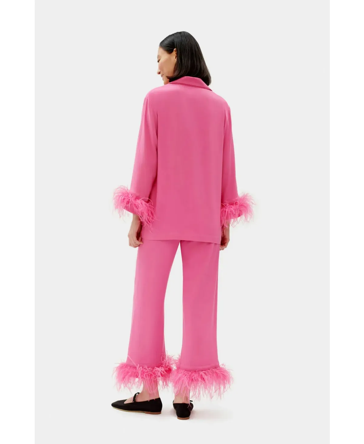 Sleeper Party Double Feathers Pajamas Set Hot Pink Size M / UK 10 - Image 3