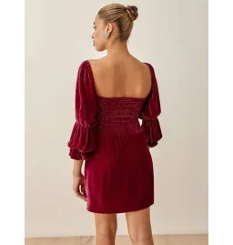 Reformation Albi Velvet Mini Dress Red Size UK 10 for rent on The Volte - image 3