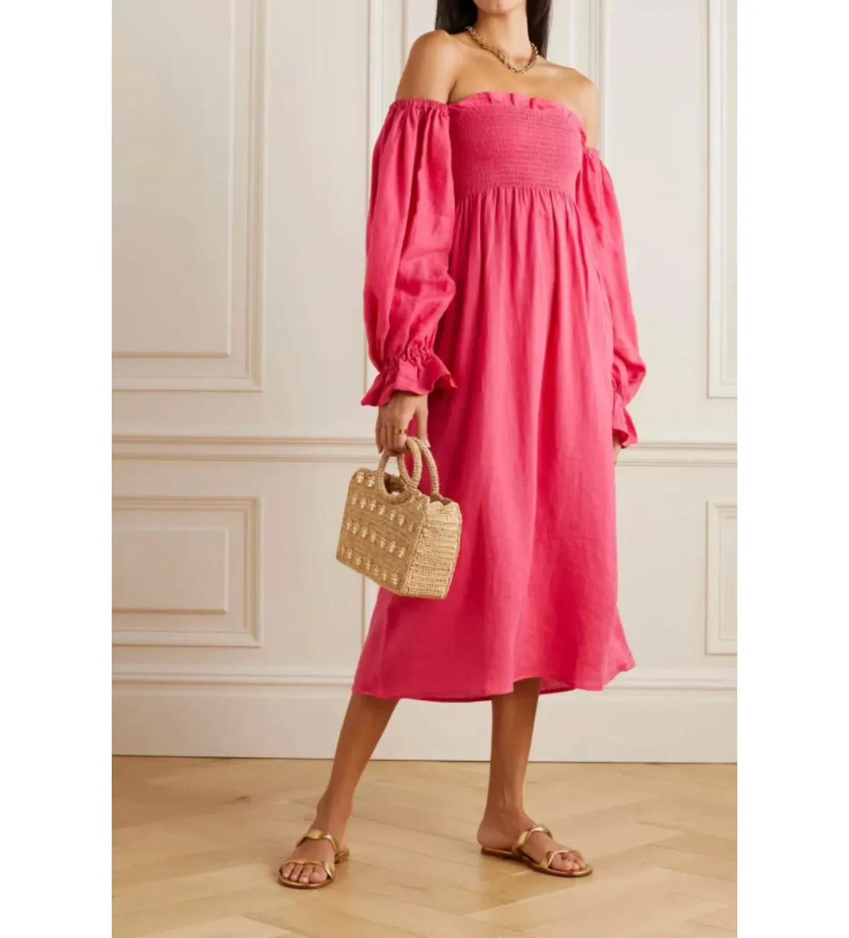 Sleeper Atlanta Midi Dress Pink Size S/UK 8 - Image 1
