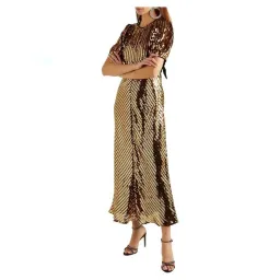 RIXO Gold Sequin Daisy Midi Dress Size UK 10 for rent on The Volte - image 1