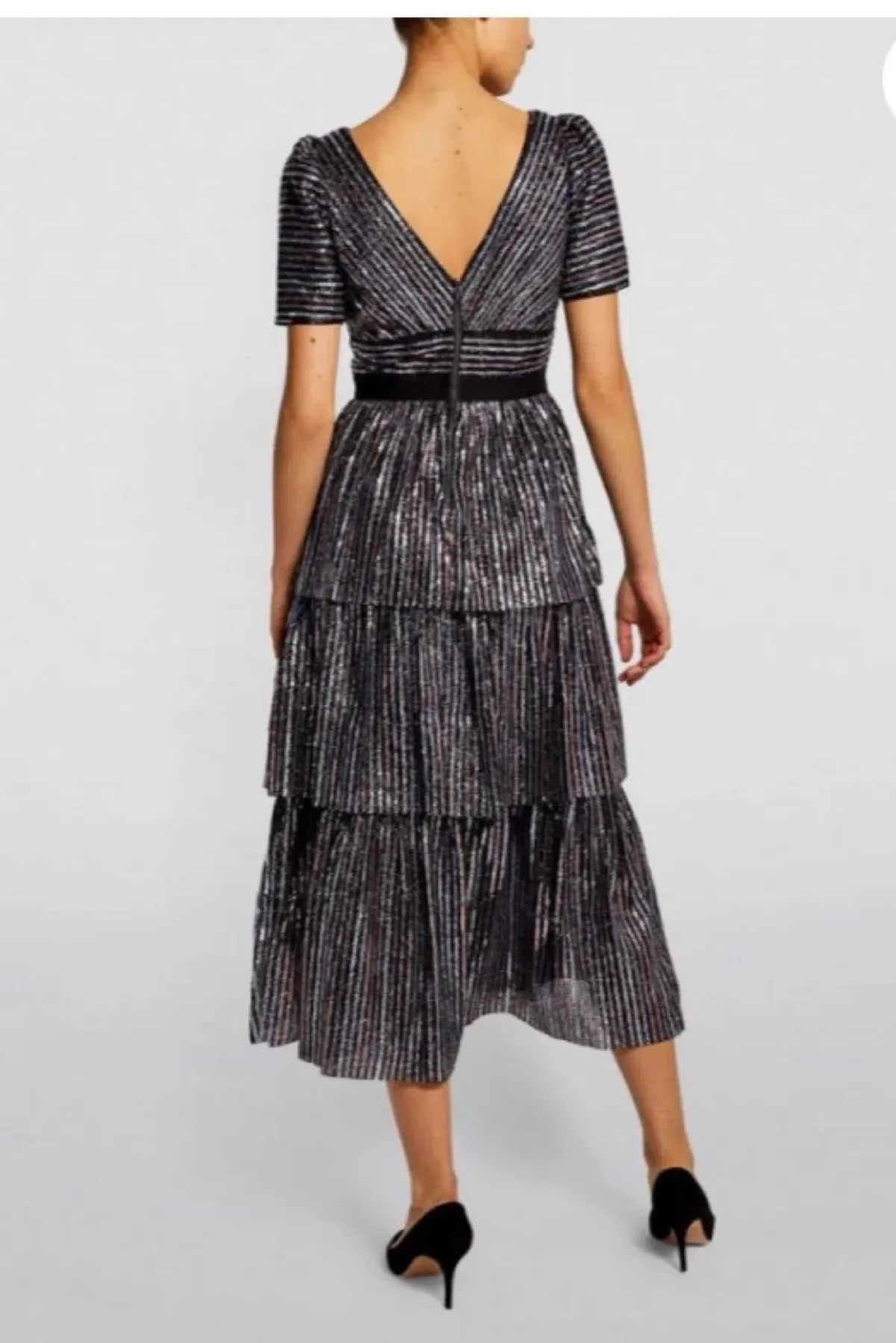 Self-Portrait Tiered Sequin Midi Dress Size UK 12 - Image 2