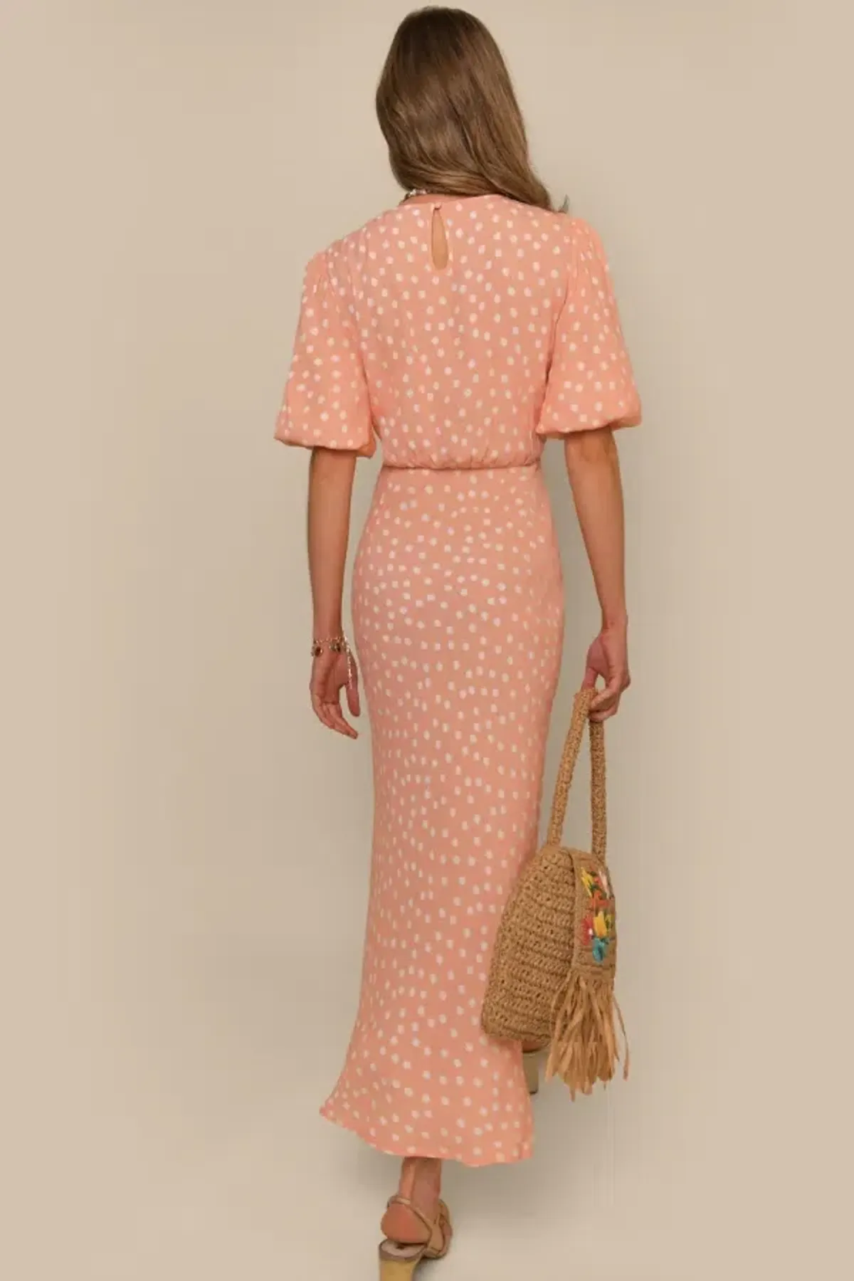 Rixo Flavia Midi Dress Salmon Pink Size UK 10 - Image 3
