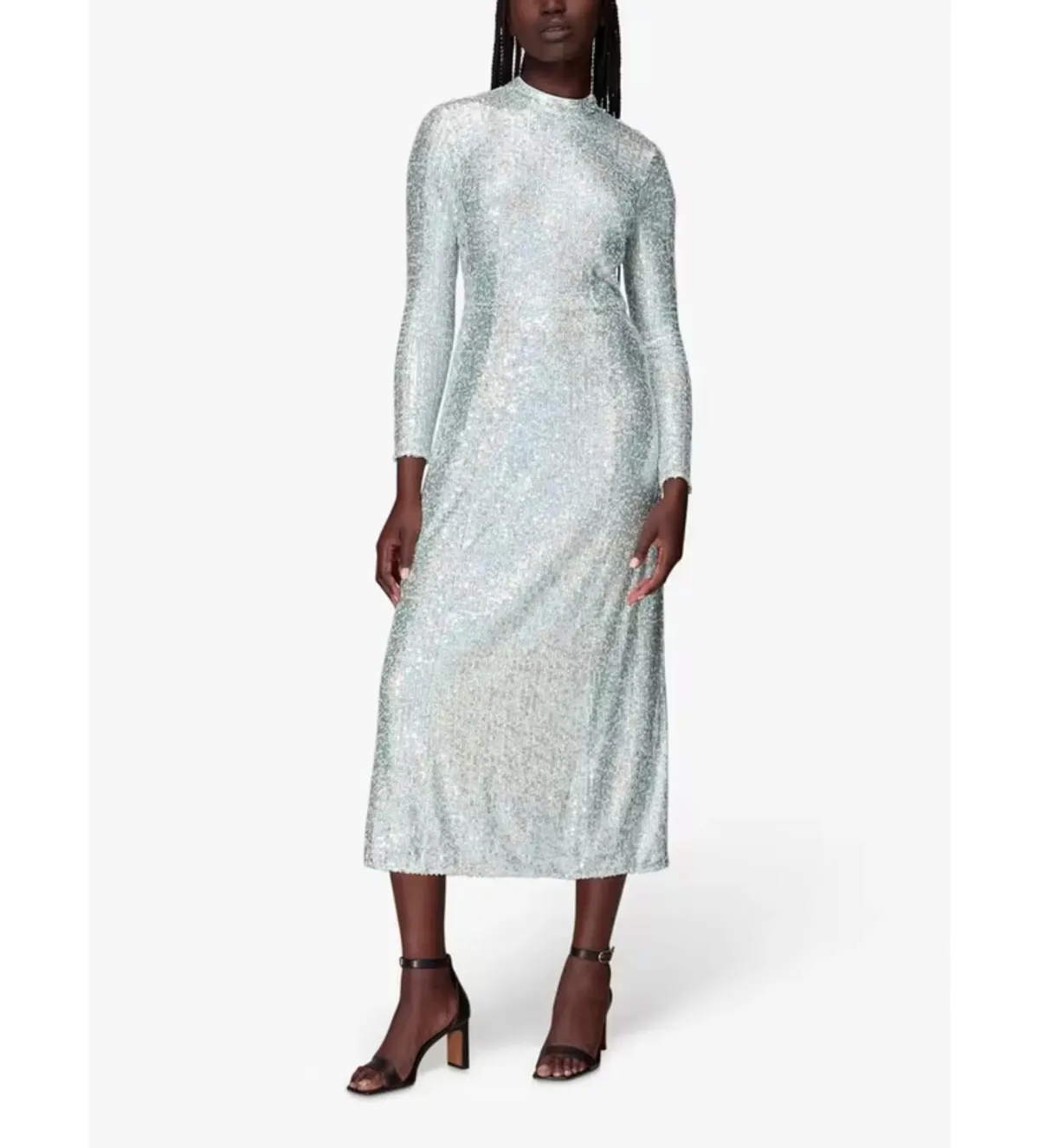 Whistles Silver Sequin Column Dress Silver Size UK 10 - Image 2