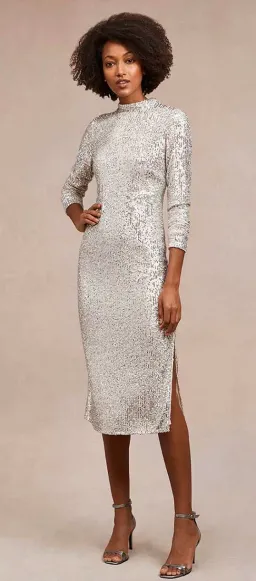 Mint Velvet Silver Sequin Midi Dress Size UK 10 for rent on The Volte - image 1
