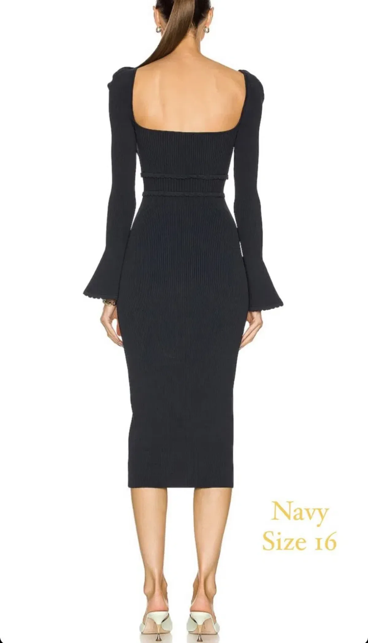 Self Portrait Scallop Jersey Midi Dress Navy Size UK 16 - Image 3