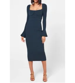 Self Portrait Scallop Jersey Midi Dress Navy Size UK 16 for rent on The Volte - image 1