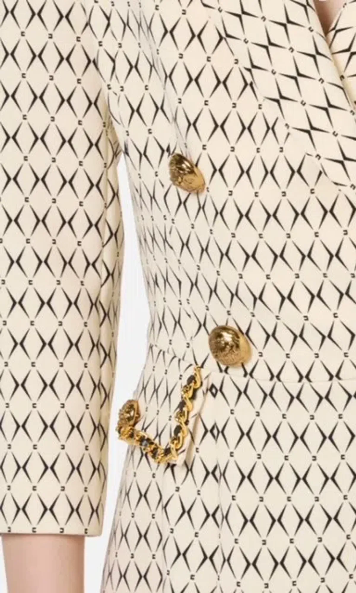 Elisabetta Franchi Cream Mini Coat Dress Trimmed With Gold Chain and Leather Size UK 10 - Image 5