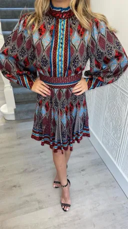 Alice and Olivia Mina Button Front Godet Mini Dress Multicolor Size UK 12 for rent on The Volte - image 3