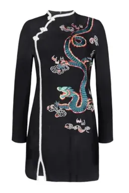 RIXO Oriental Orchid Dragon Mini Dress Black Size 10 for rent on The Volte - image 2
