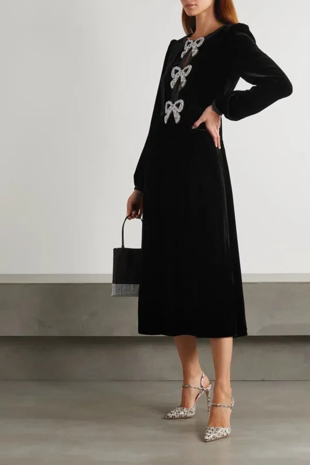 Saloni Camille Velvet Bow Dress Size 8 for rent on The Volte - main image