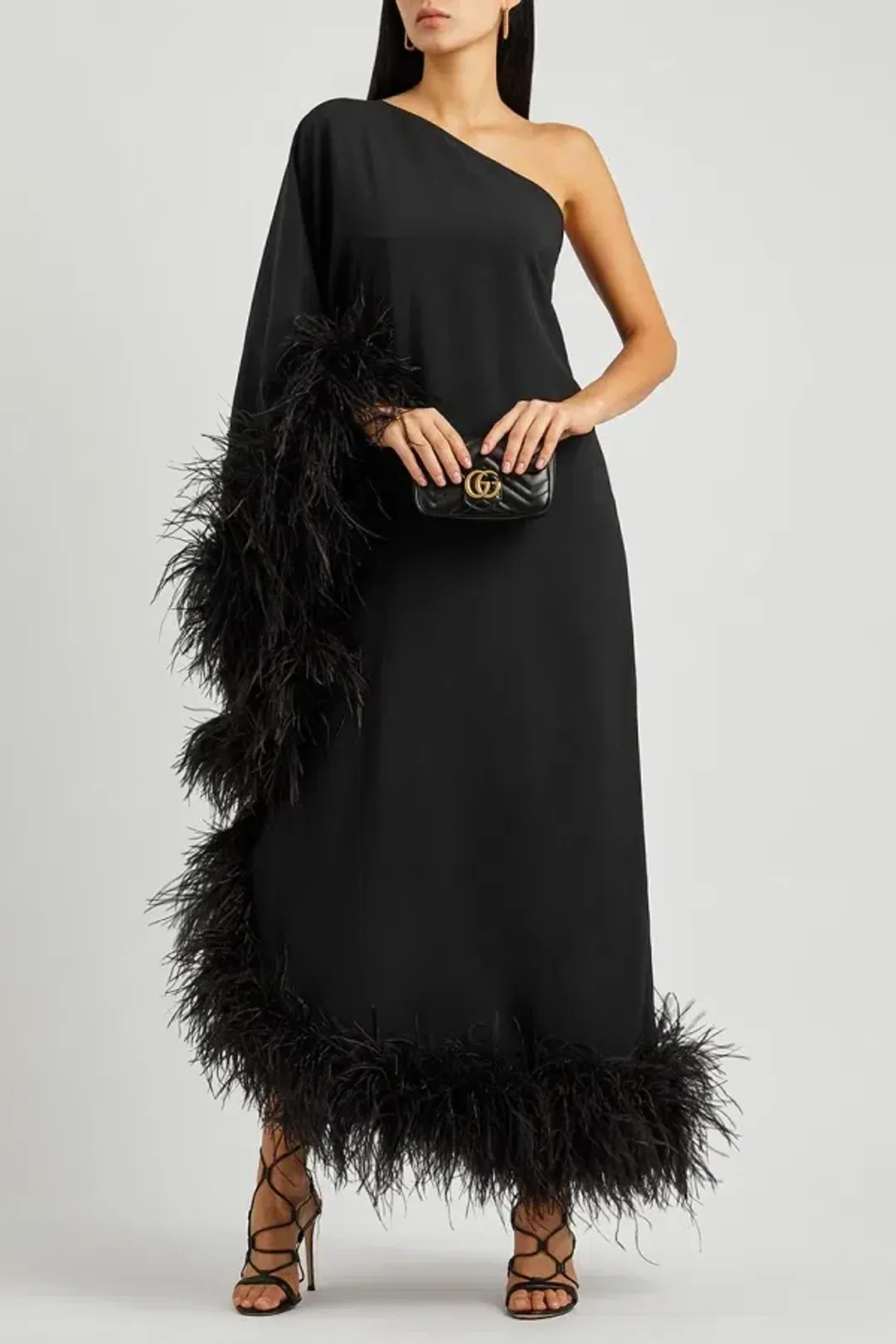 Taller Marmo Ubud Feather One Shoulder Gown Black Size 10 for rent on The Volte - main image
