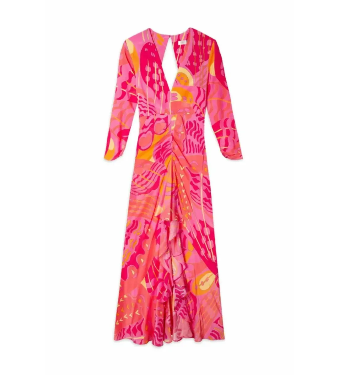 Rixo Rose Psychedelic Butterfly Dress Pink Print Size UK 10 for rent on The Volte - main image