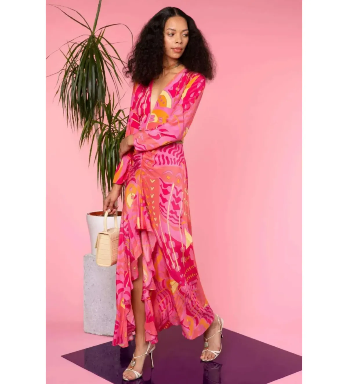 Rixo Rose Psychedelic Butterfly Dress Pink Print Size UK 10 for rent on The Volte - main image