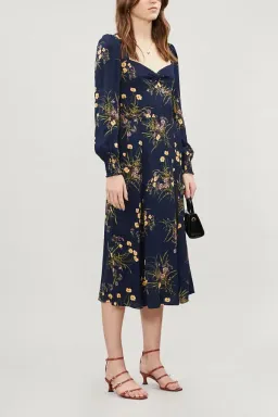 Reformation Wallflower Midi Dress Navy Floral Size 12 for rent on The Volte - image 1