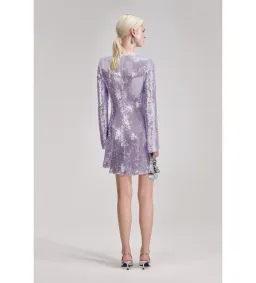 Self-Portrait Rent Lilac Sequin Mini Dress Size 12  for rent on The Volte - image 2