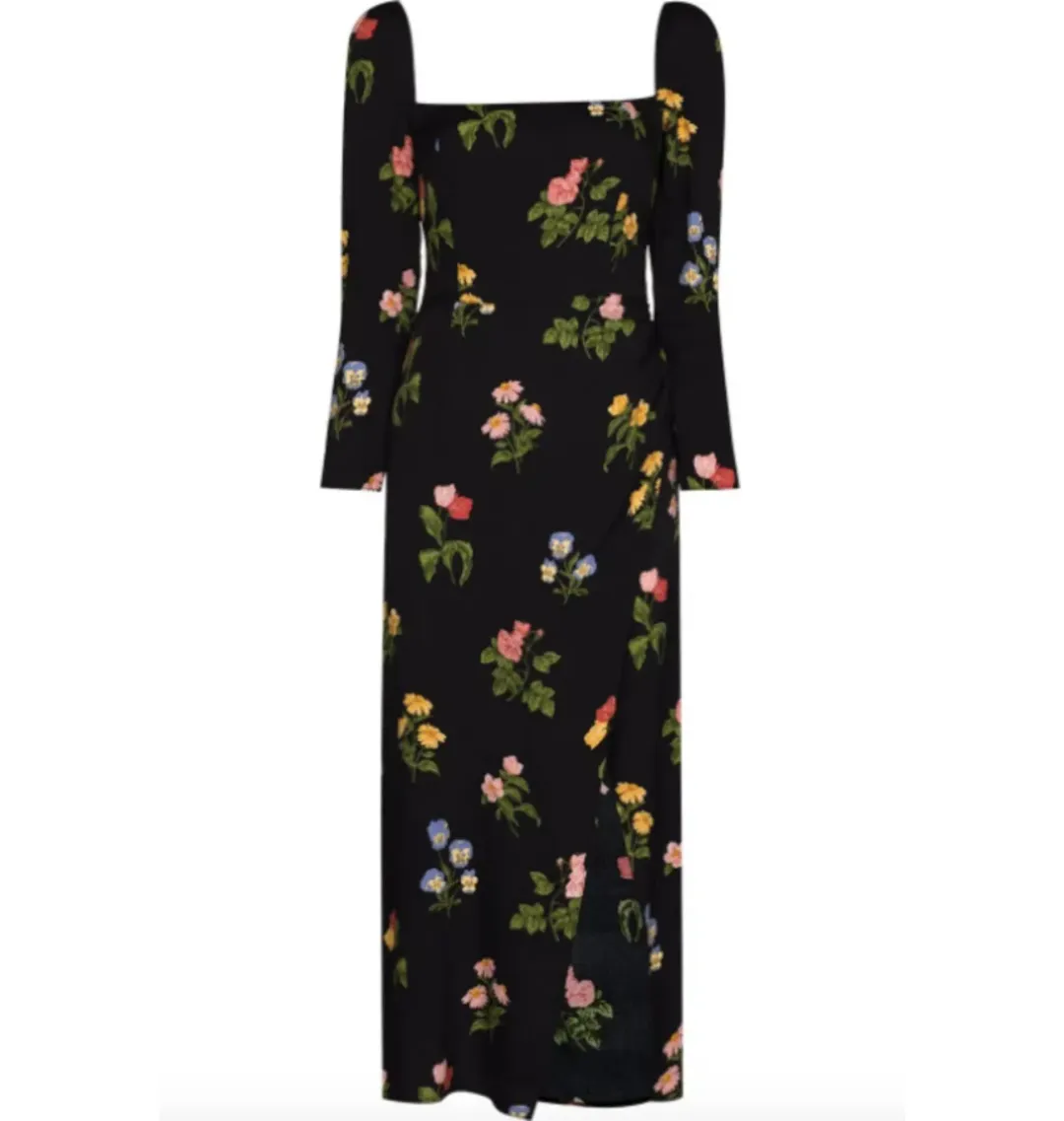 Reformation Hilda Dress Black Floral Size UK 12 		 for rent on The Volte - main image
