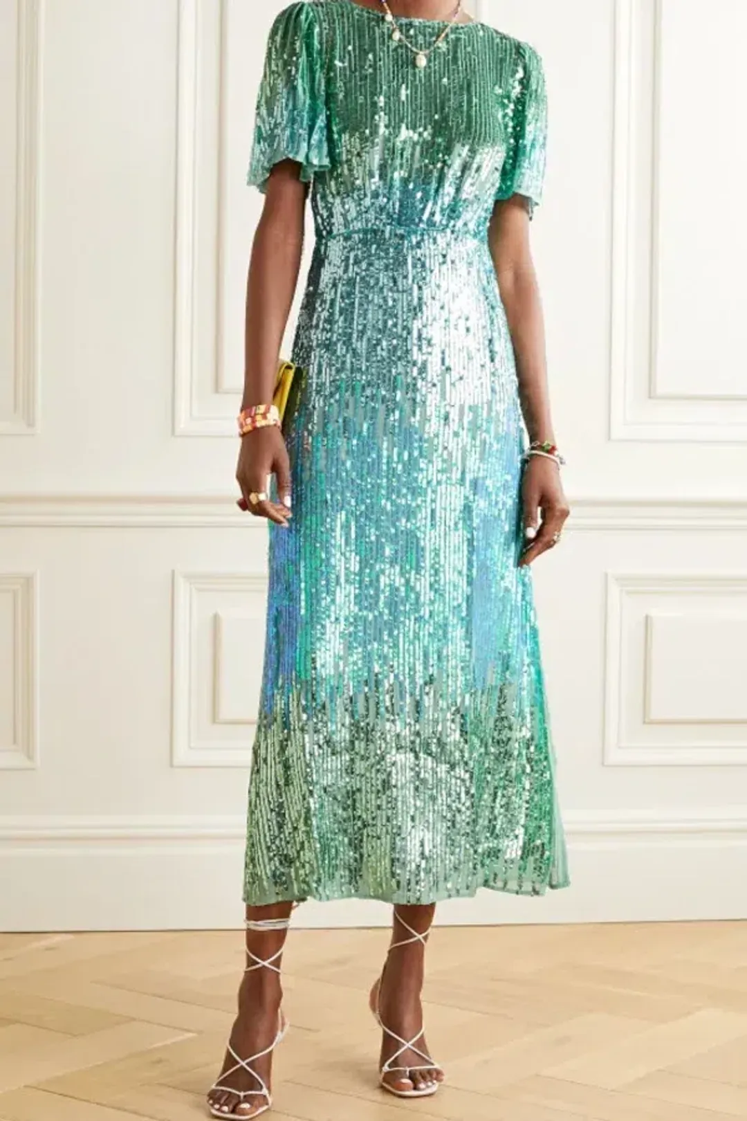 RIXO Rent Venus Turquoise Sequin Midi Dress Size UK 12 for rent on The Volte - main image