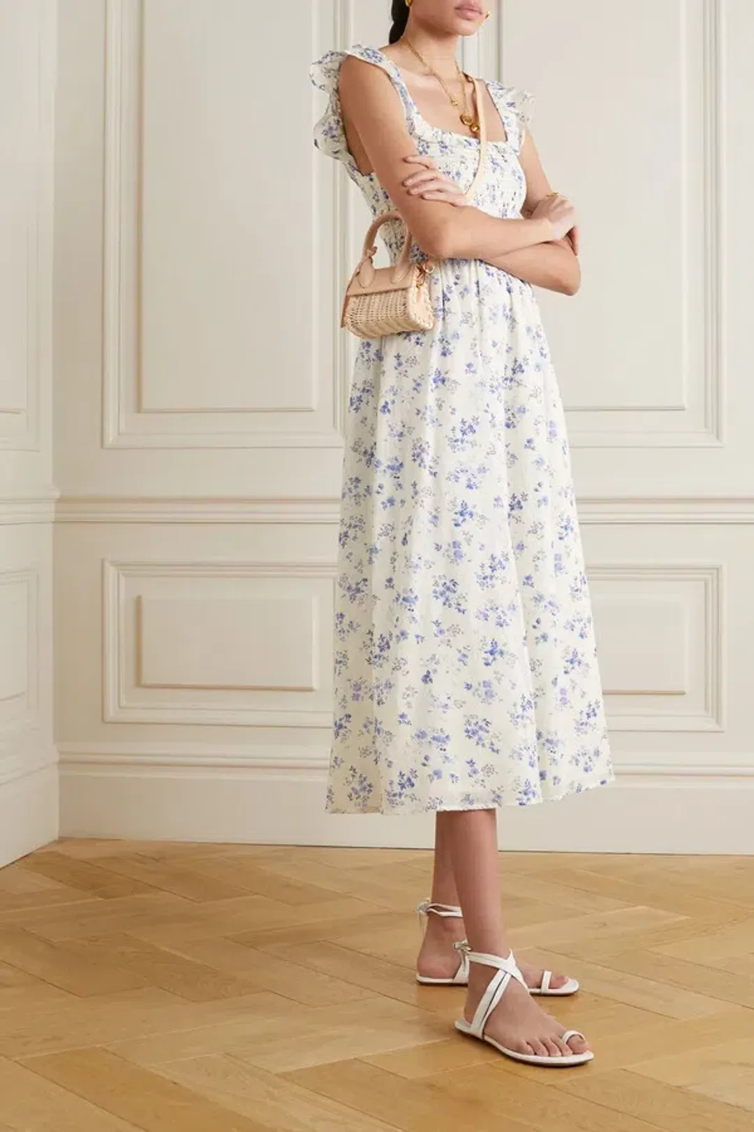 Reformation Noreen Midi Dress Blue Floral Size S / UK 8 for rent on The Volte - main image