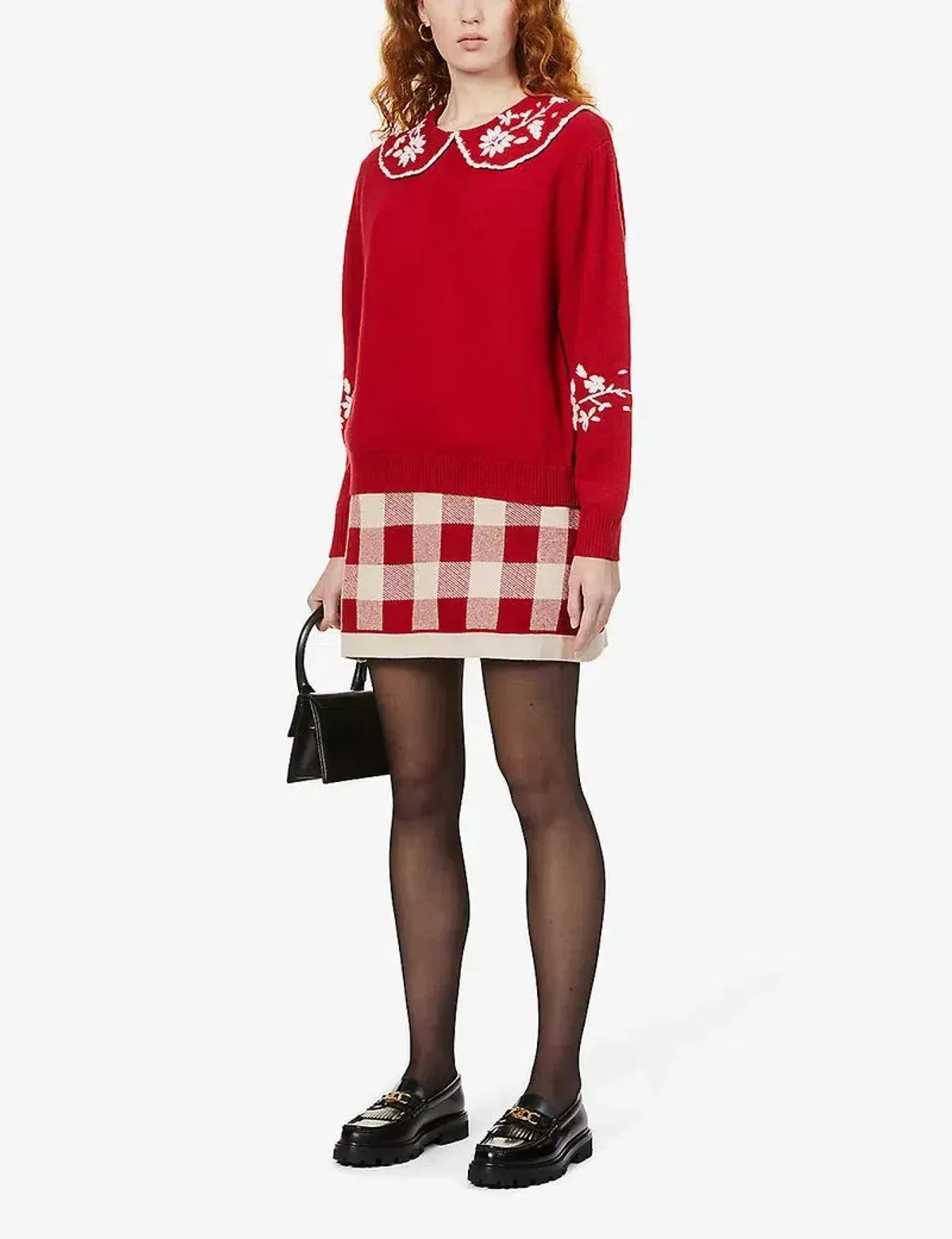 Rixo Lula Embroidered Wool Sweater Red Size S / UK 10 for rent on The Volte - main image