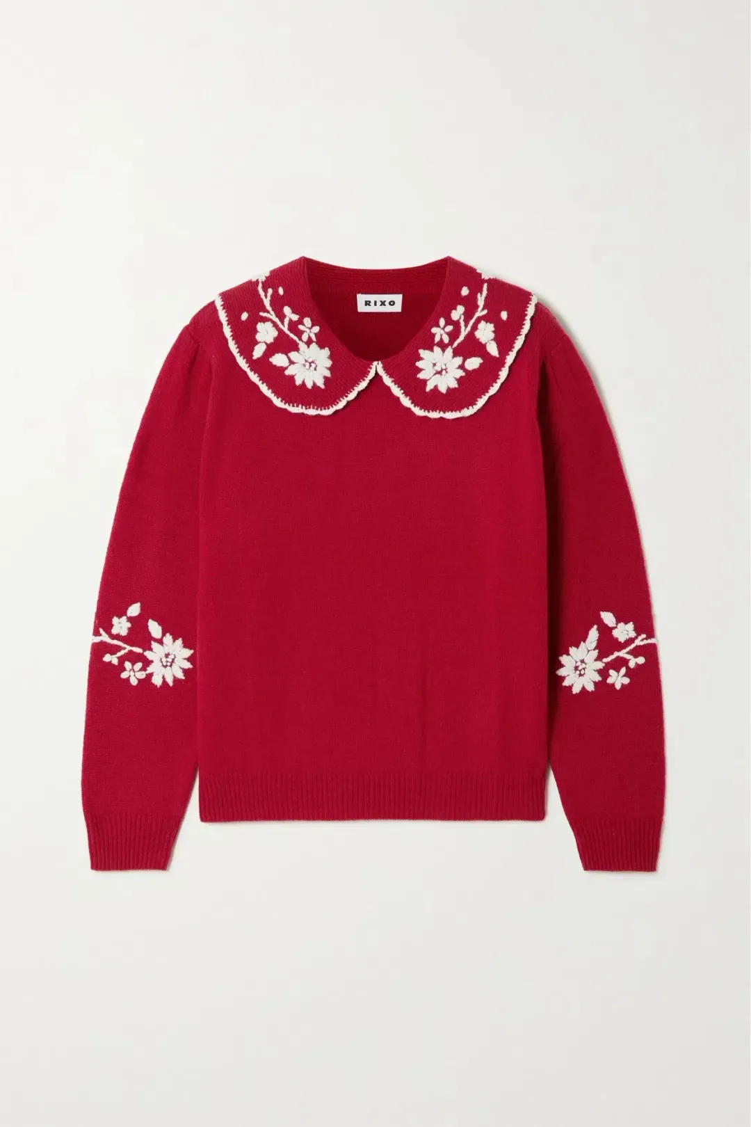 Rixo Lula Embroidered Wool Sweater Red Size S / UK 10 for rent on The Volte - main image