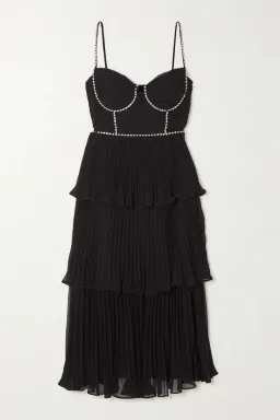 Self Portrait Diamante Embellished Tiered Chiffon Midi Dress Black Size 12 for rent on The Volte - image 3