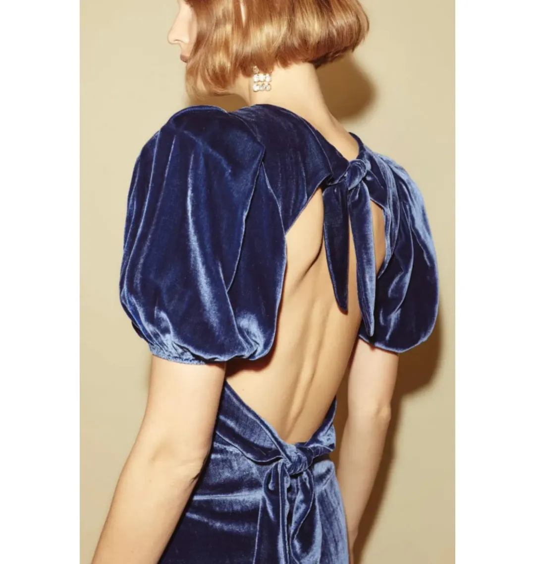 Reformation Livia Velvet Dress Blue Size UK 10 for rent on The Volte - main image
