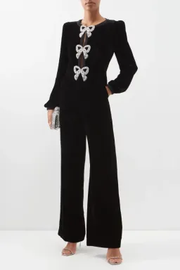 Saloni Camille Crystal Bow Jumpsuit Black Size UK 14 for rent on The Volte - image 1