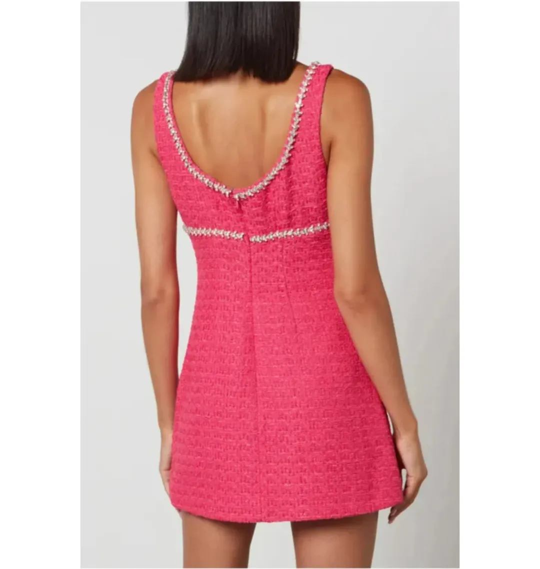 Self Portrait Boucle Mini Dress Hot Pink Size UK 12 for rent on The Volte - main image