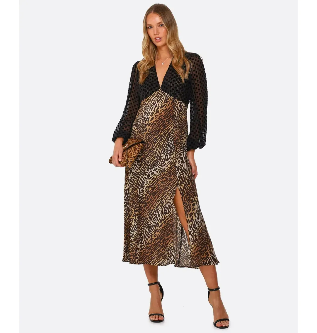 Rixo Melanie Leopard Midi Dress Leopard Print Size UK 12 for rent on The Volte - main image