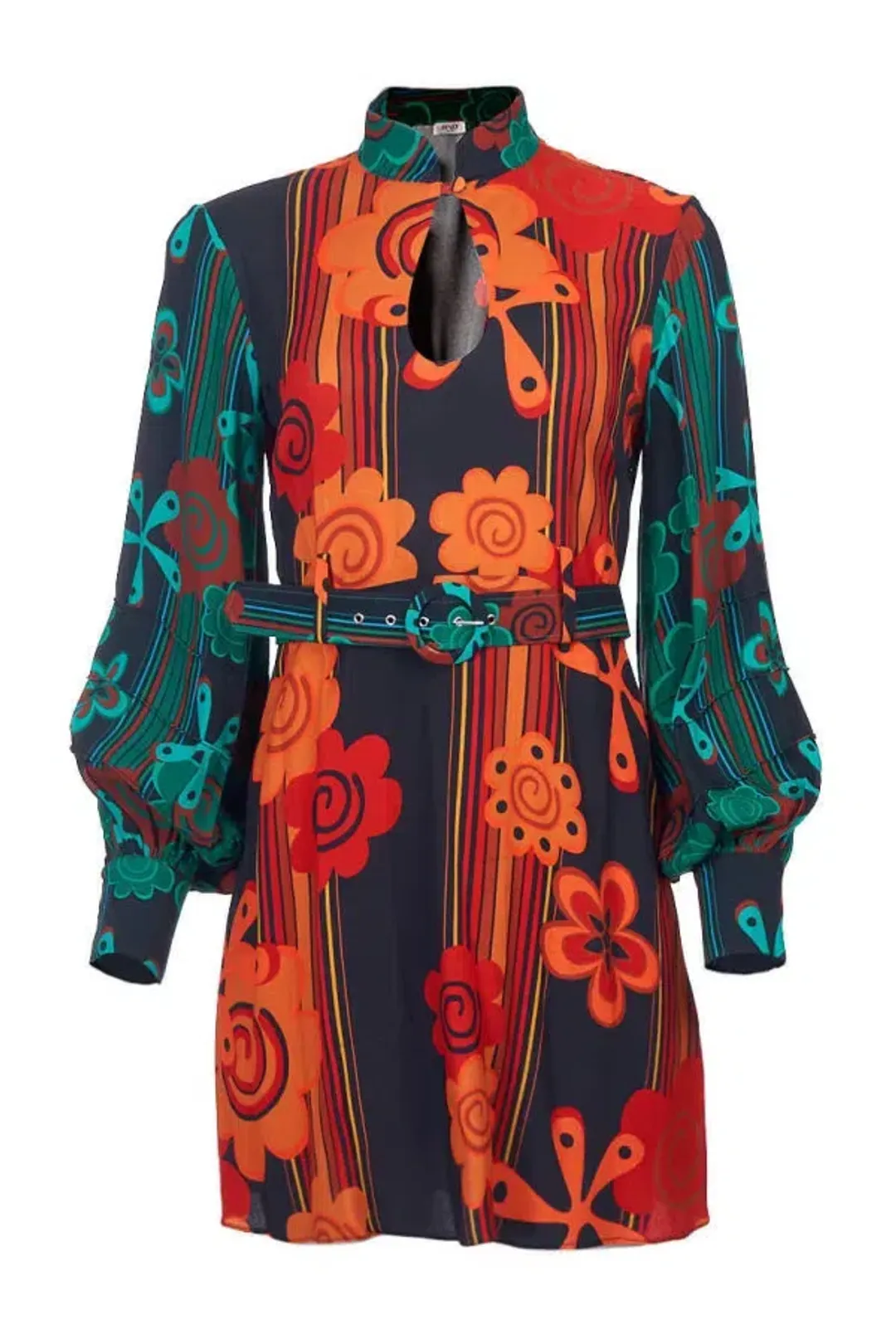 Rixo Michelle Retro Flower Stripe Mini Dress Print Size S / UK 8 for rent on The Volte - main image