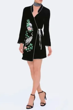 RIXO Iris Tiger Velvet Mini Dress Black Size UK 10 for rent on The Volte - image 1